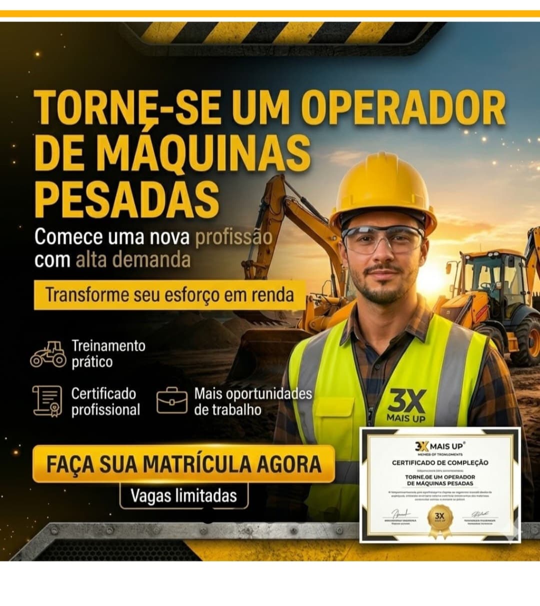 Formação para operador de máquinas pesadas da 3X MAIS UP